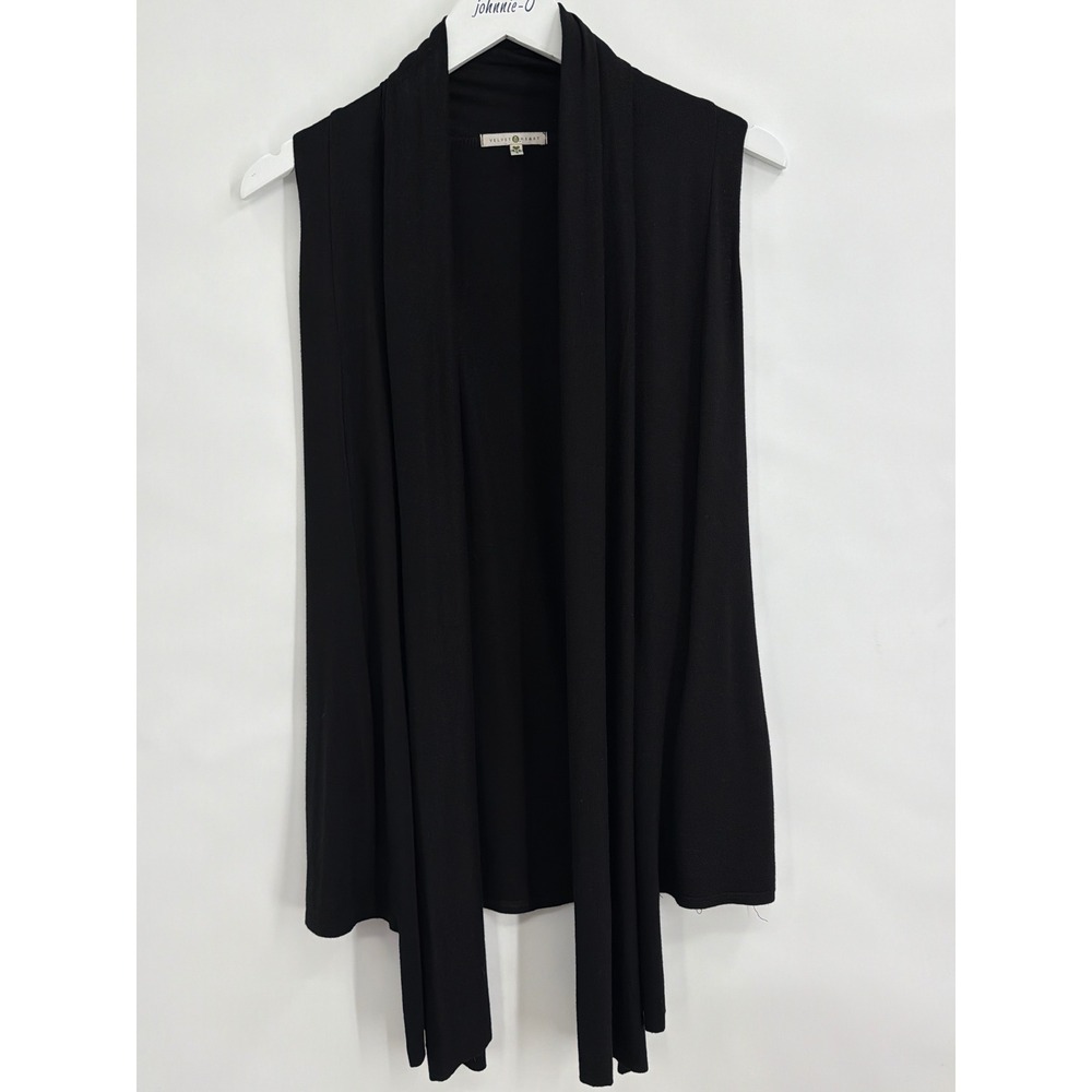 Velvet Heart Black Sleeveless Very Soft Waterfall Draped Cardigan Vest Pockets S